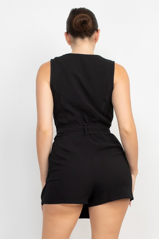 Vest Belted Romper - BLACK