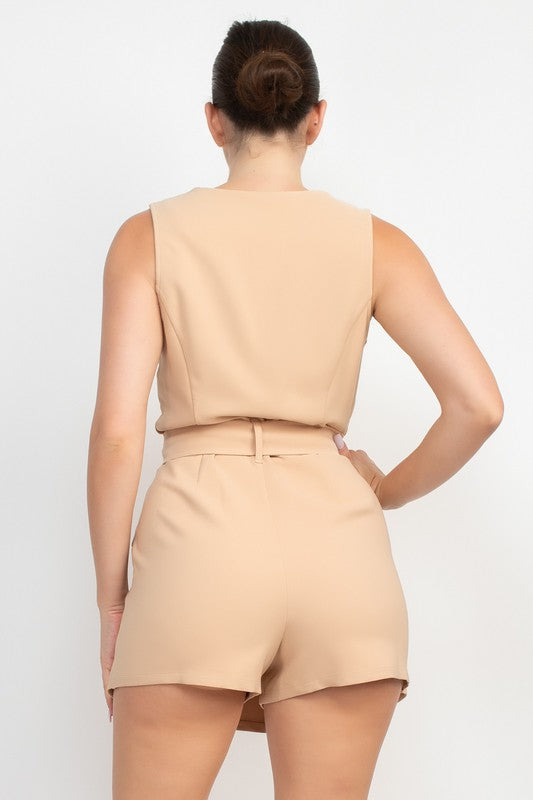 Vest Belted Romper - KHAKI