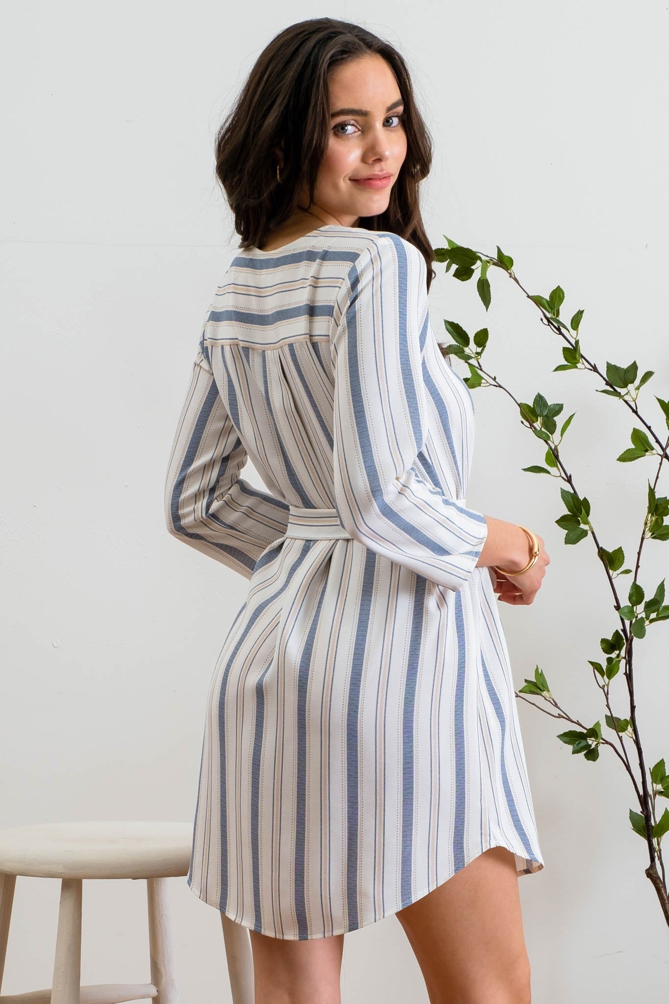 3/4 SLEEVE SHIRT DRESS- NAVY BLUE