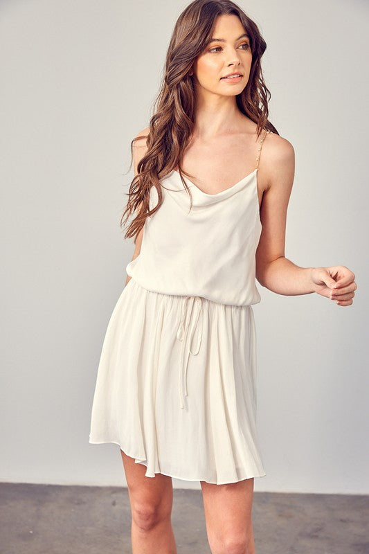 COWL NECK BEAD BACK STRAP DRESS - WHITE