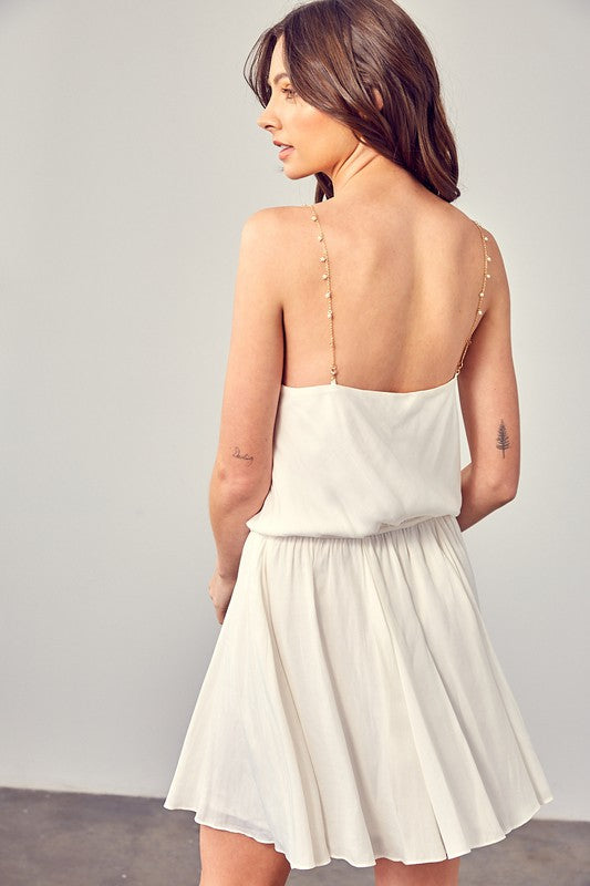 COWL NECK BEAD BACK STRAP DRESS - WHITE