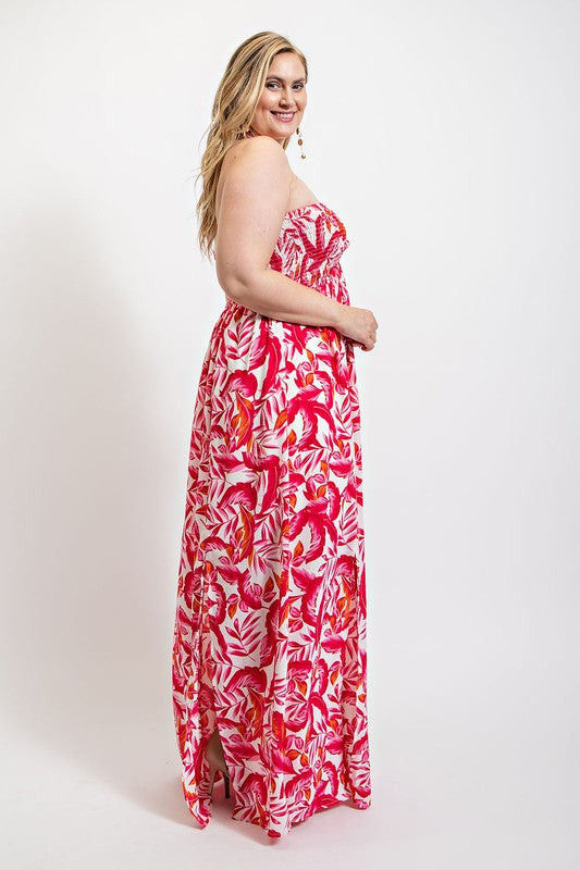 PLUS SIZE Halter Neck Slit Maxi Dress - PINK