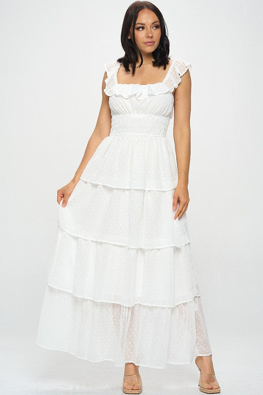 Sleeveless Tiered Maxi Dress - WHITE