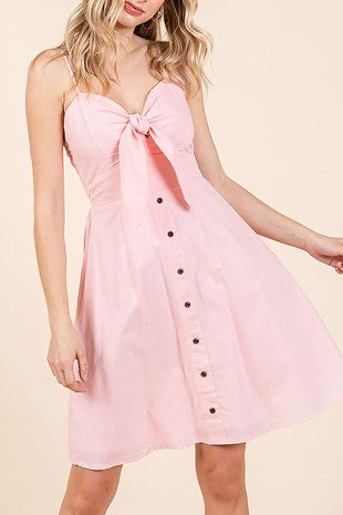 WOVEN BUST RIBBON DETAILED TANK MINI DRESS- PINK