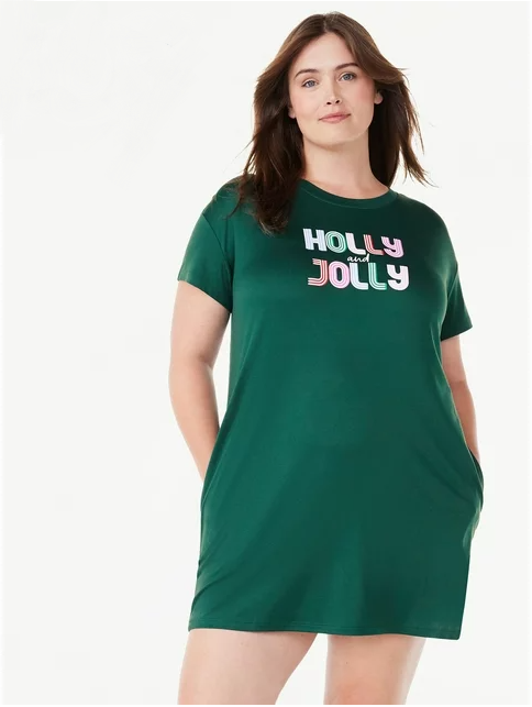 WOMEN SLEEP SHIRT HOLLY AND JOLLY GREEN