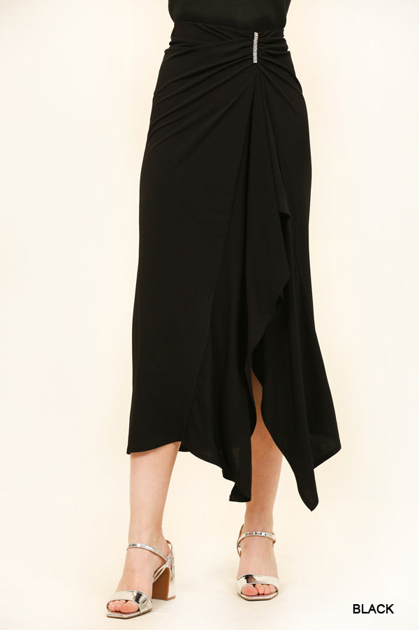 Rhinestone Trim Detail Cascade Draped Skirt