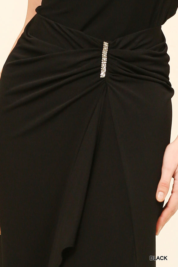 Rhinestone Trim Detail Cascade Draped Skirt