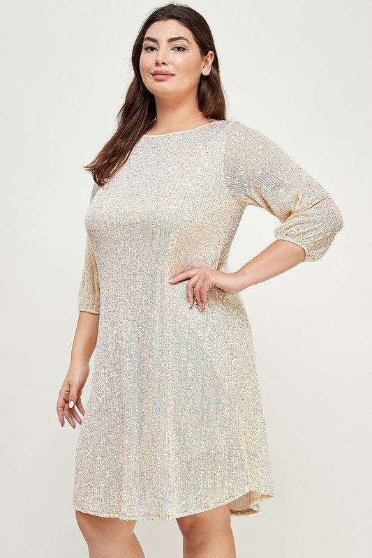 PLUS SIZE SEQUINS BABY DOLL DRESS - NEW CHAMPAGNE