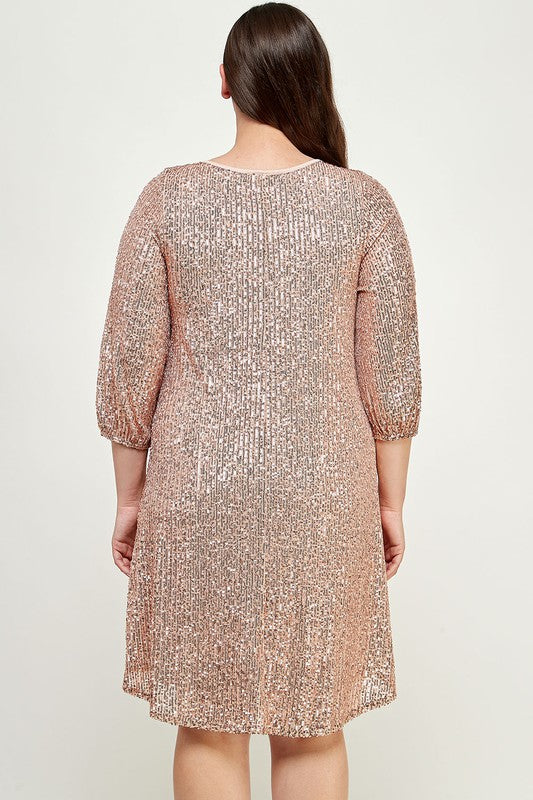 PLUS SIZE SEQUINS BABY DOLL DRESS - CHAMPAGNE