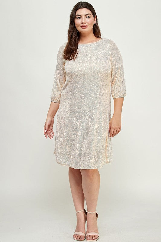 PLUS SIZE SEQUINS BABY DOLL DRESS - NEW CHAMPAGNE