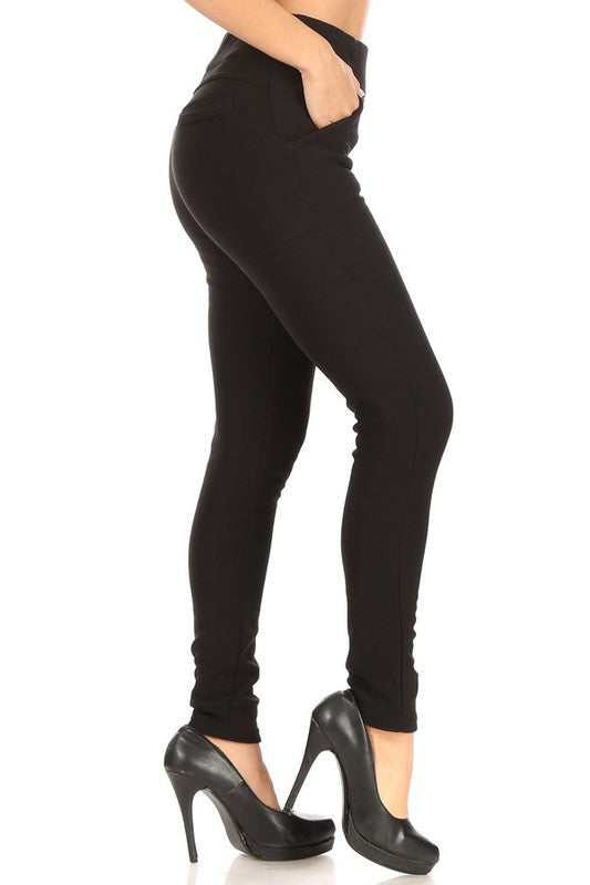 Womens FUR Lined Black Skinny Pants