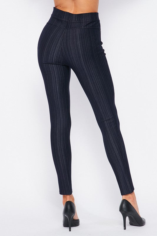 Premium High Rise Denim Pocket Ankle Leggings - NAVY