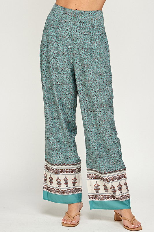 Printed Wide Leg Pants Teal