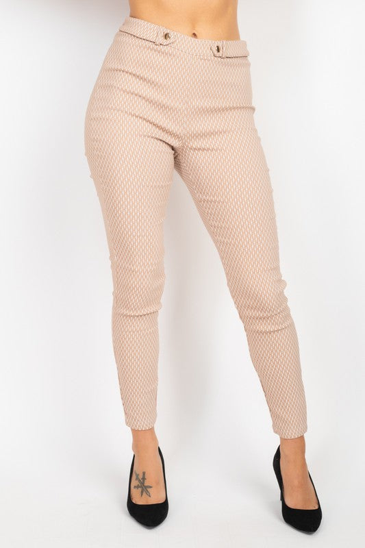 Waist Button Tab Skinny Pants Deep Tan