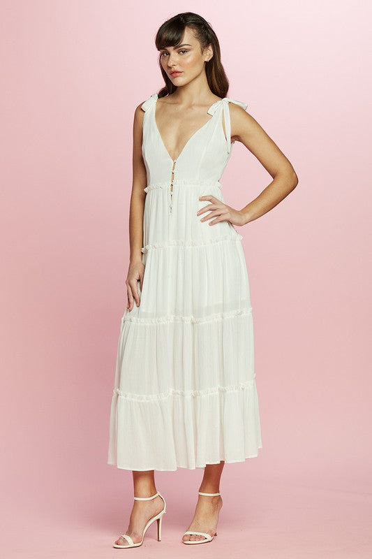 Sleeveless V Neck Maxi Dress - WHITE