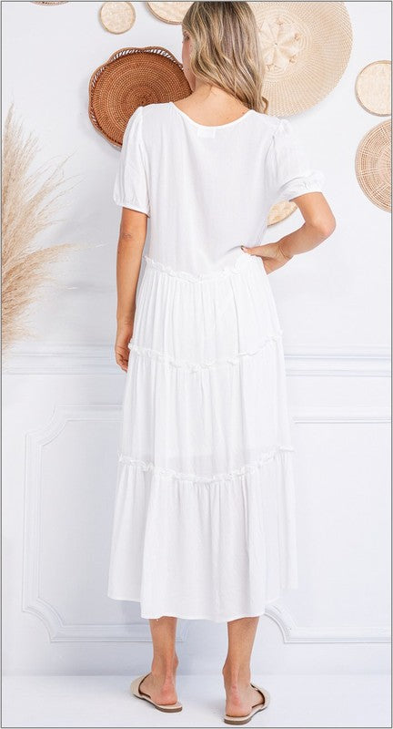 Tiered Maxi Dress with Tassel WHITE