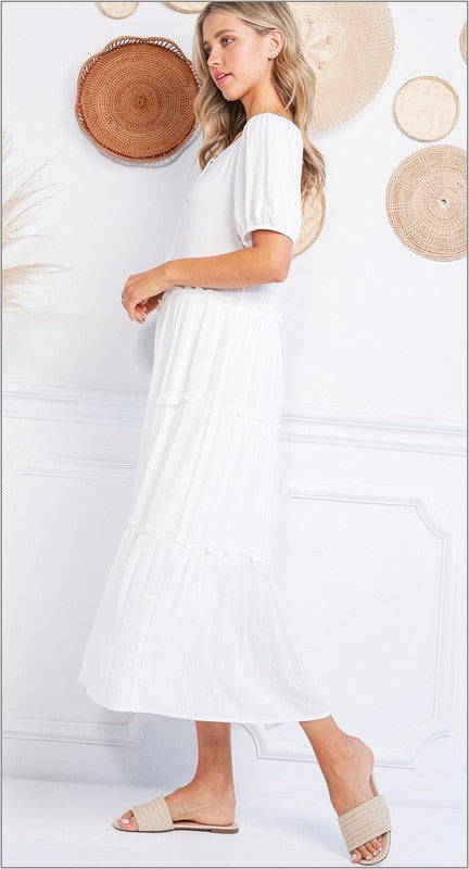 Tiered Maxi Dress with Tassel WHITE