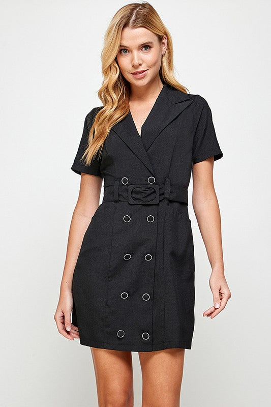 Short Sleeve Mini Dress with Belt Detail Black