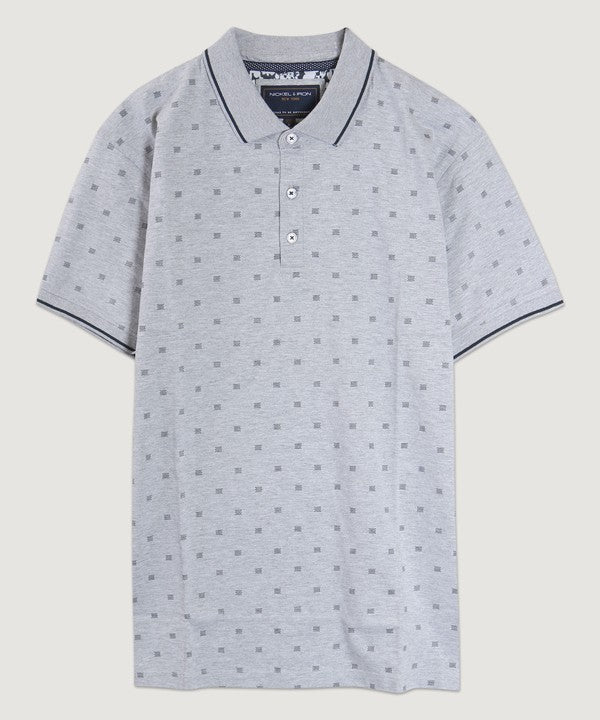 Ditsy Print Polo - LIGHT HEATHER GREY