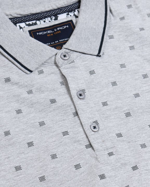 Ditsy Print Polo - LIGHT HEATHER GREY