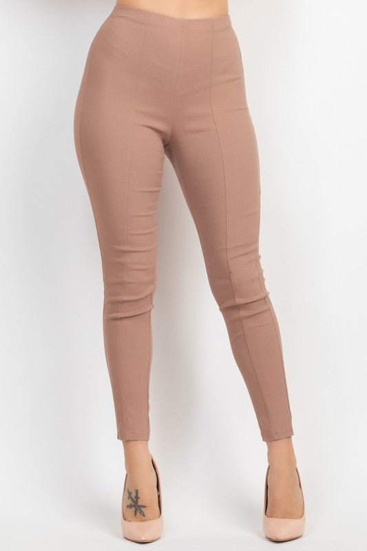 High Rise Solid Skinny Full Pants Mocha