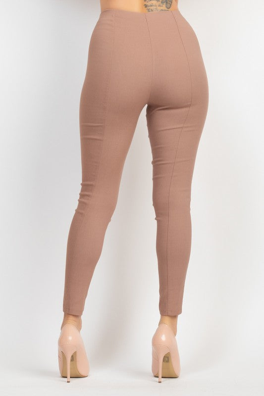 High Rise Solid Skinny Full Pants Mocha