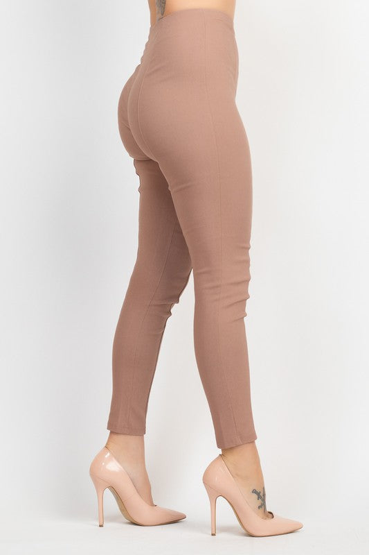 High Rise Solid Skinny Full Pants Mocha