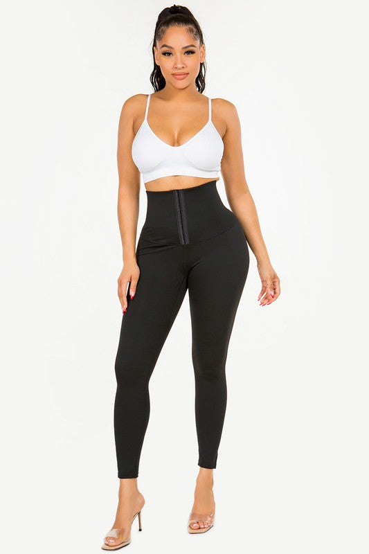 Tummy Control Hook & Eye Elastic Wide Band legging - BLACK