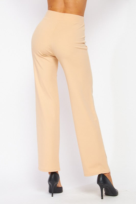 Knit Crepe High Waist 6 Button Dress Pants - KHAKI