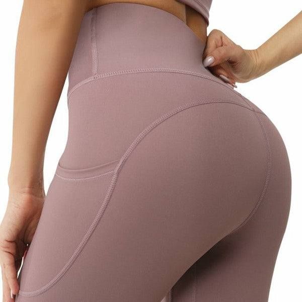 Women's Yoga Pants Active Leggings Tights w/Pocket - MAUVE