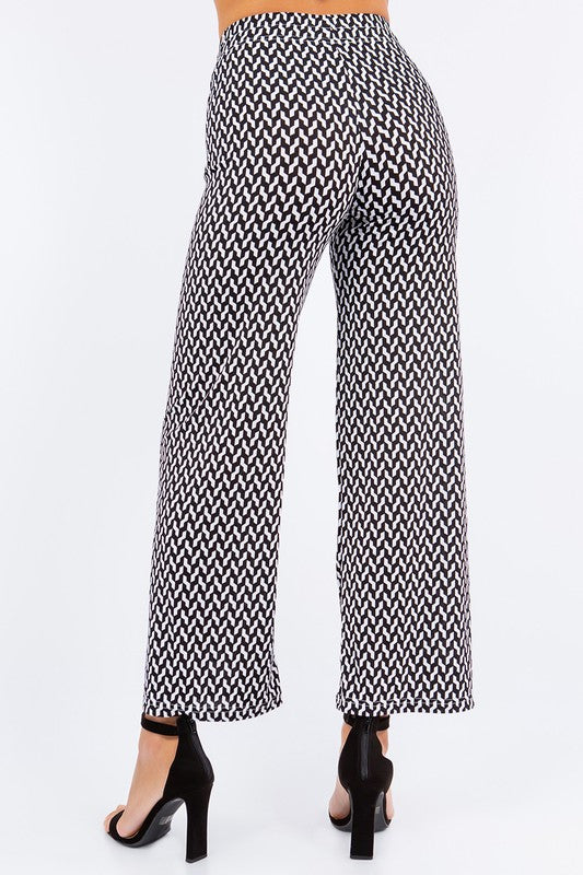 TY Ribbed Functional Drawstring Printed Pants - BLACK WHITE