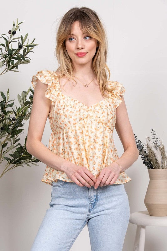 FLUTTER SLEEVE SWEETHEART TOP YELLOW