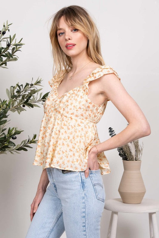 FLUTTER SLEEVE SWEETHEART TOP YELLOW