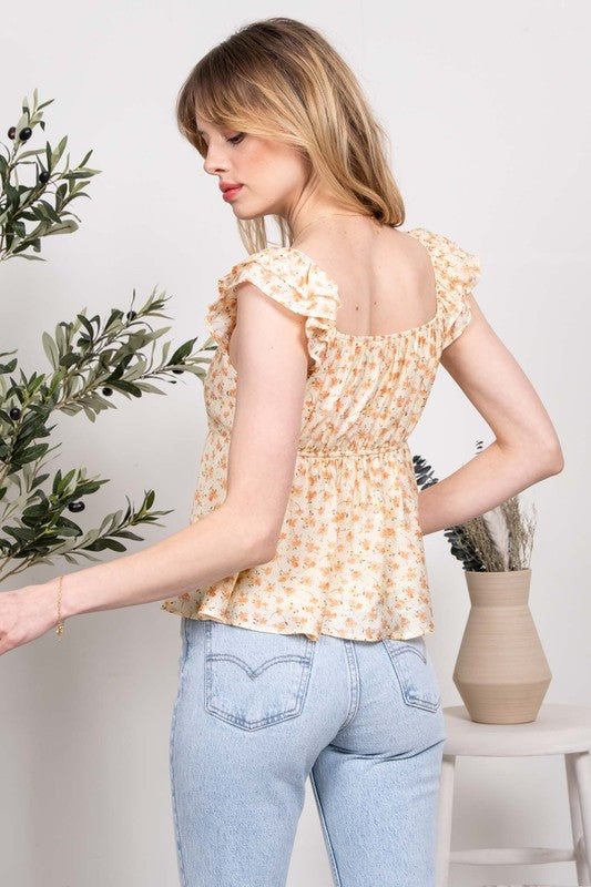 FLUTTER SLEEVE SWEETHEART TOP YELLOW