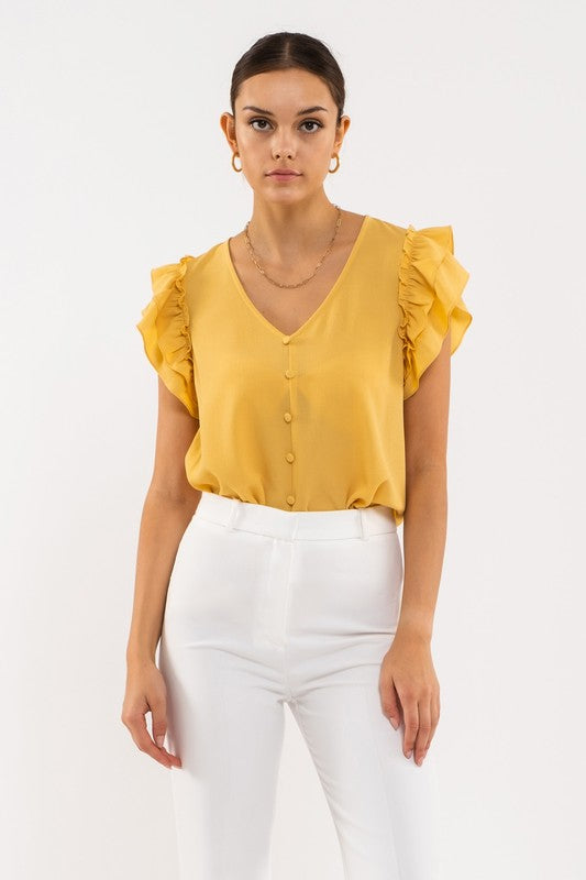 DOUBLE RUFFLE SLEEVE TOP YELLOW