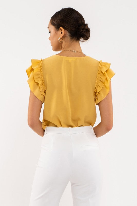 DOUBLE RUFFLE SLEEVE TOP YELLOW