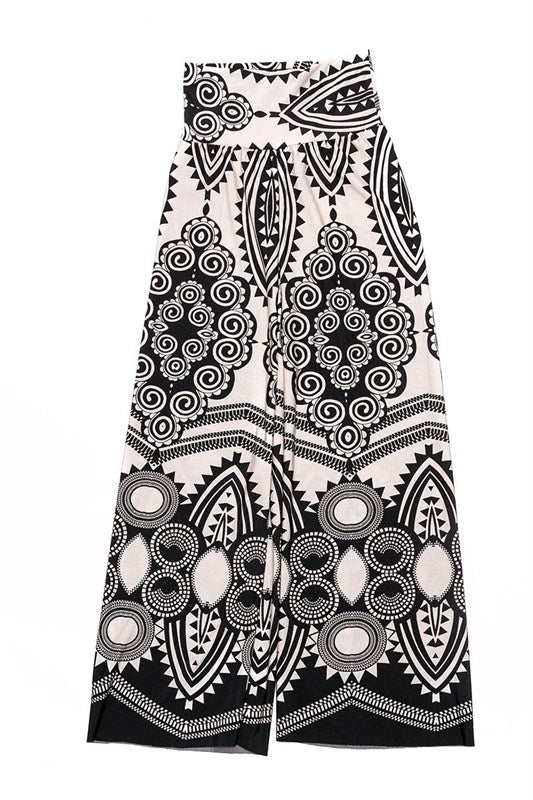 Kid's Printed High Waist Palazzo Pants With Unfinished Hem - BLACK WHITE