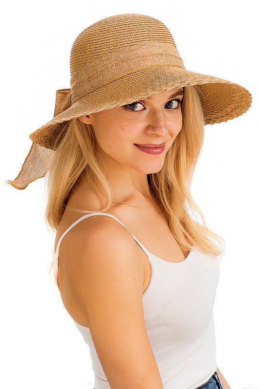 WOMEN'S HATS - Visor Style Round Twist Accent Toyo Straw with Natural Band Sun Hat