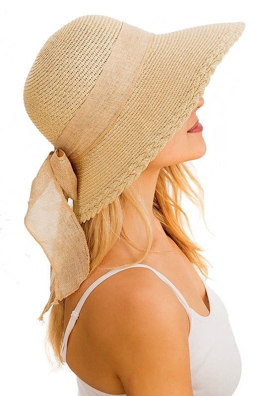 WOMEN'S HATS - Visor Style Round Twist Accent Toyo Straw with Natural Band Sun Hat