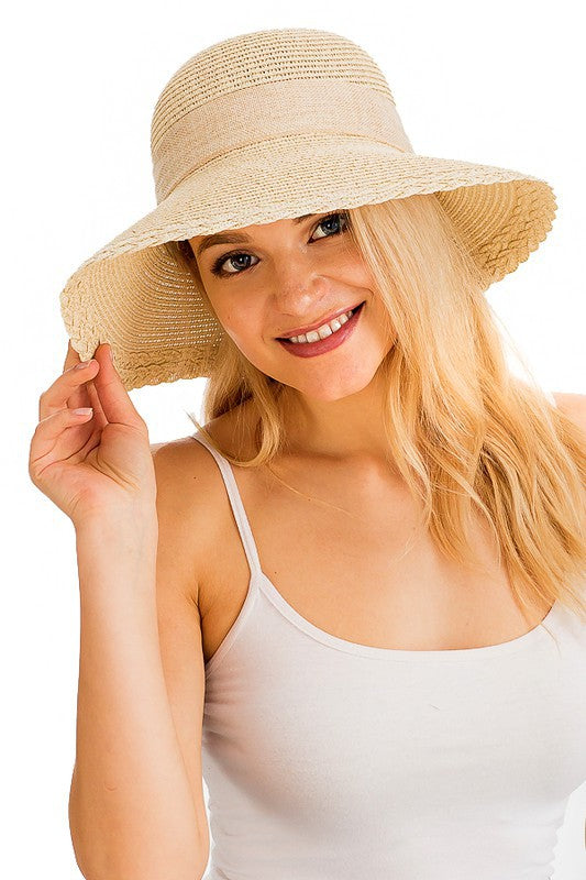 WOMEN'S HATS - Visor Style Round Twist Accent Toyo Straw with Natural Band Sun Hat