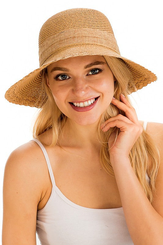 WOMEN'S HATS - Visor Style Round Twist Accent Toyo Straw with Natural Band Sun Hat