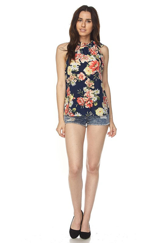 Floral Mock Neck Sleevless Top