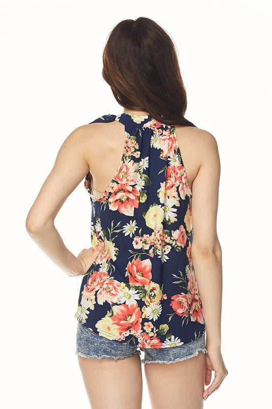 Floral Mock Neck Sleevless Top