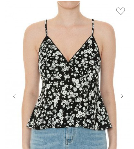 FLORAL PRINT CAMI TOP CROCHET EDGE LACE BLACK